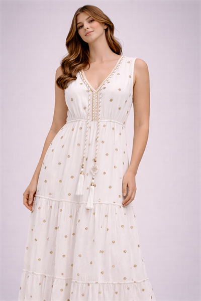 Pullu Sıfır Kol Midi Boy Elbise 250415225 - 1131