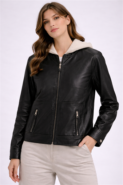 Triko Kapüşonlu Deri Mont 6626