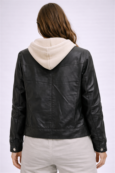 Triko Kapüşonlu Deri Mont 6626