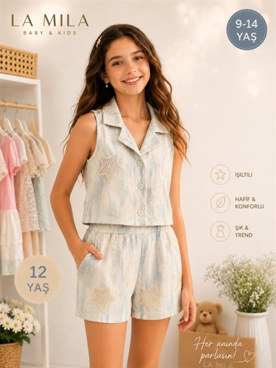 IŞILTILI ŞORTLU YELEKLİ TAKIM 