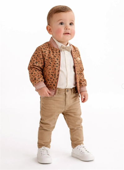 LEOPAR CEKETLİ , PAPYONLU ERKEK BEBEK TAKIM 