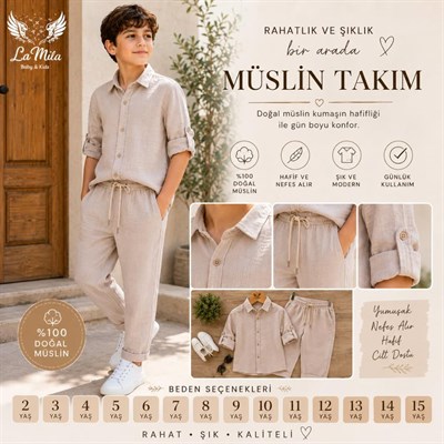 MÜSLİN PANTOLONLU GÖMLEKLİ TAKIM 