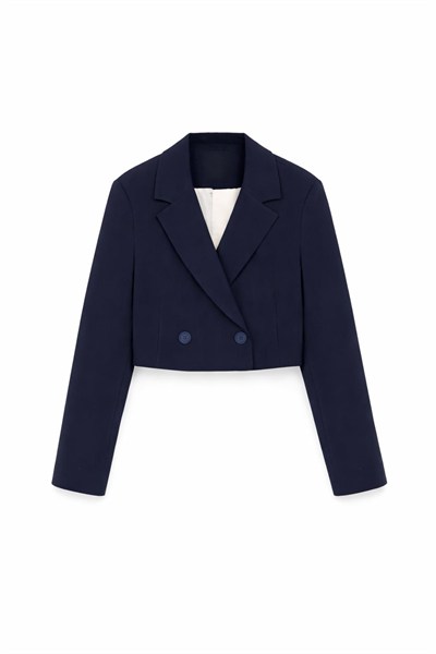 Lacivert Crop Blazer