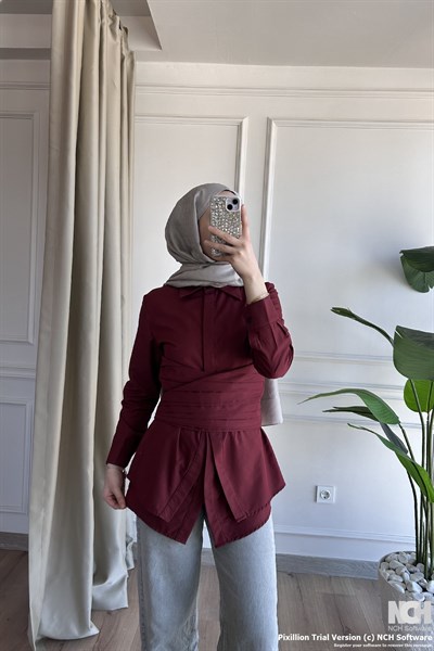Kuşaklı Bordo Gömlek
