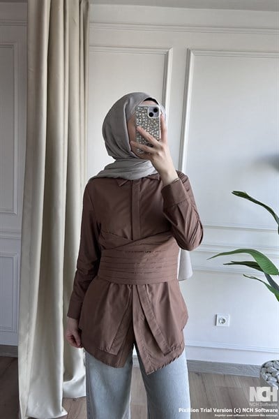 Kuşaklı Kahve Gömlek