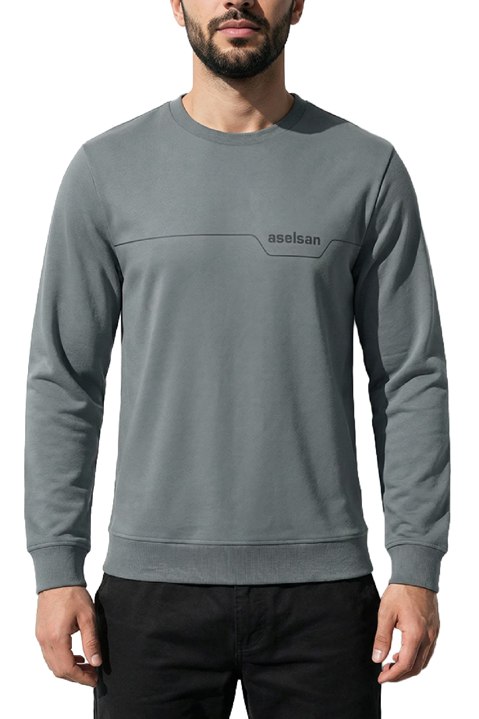 ASELSAN ÇİZGİ DESENLİ GRİ SWEATSHIRT