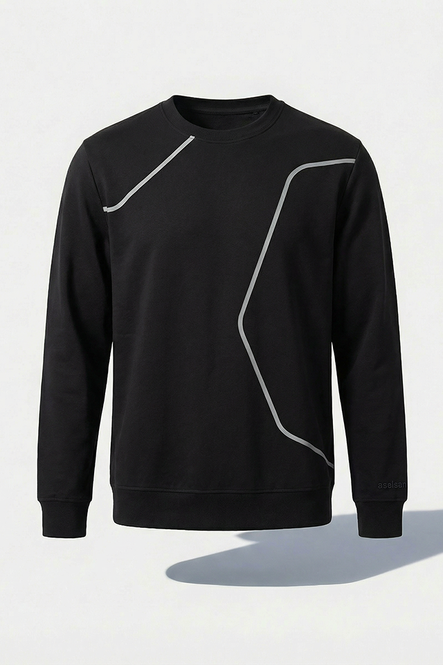 ASELSAN ÇİZGİ DESENLİ SİYAH SWEATSHIRT