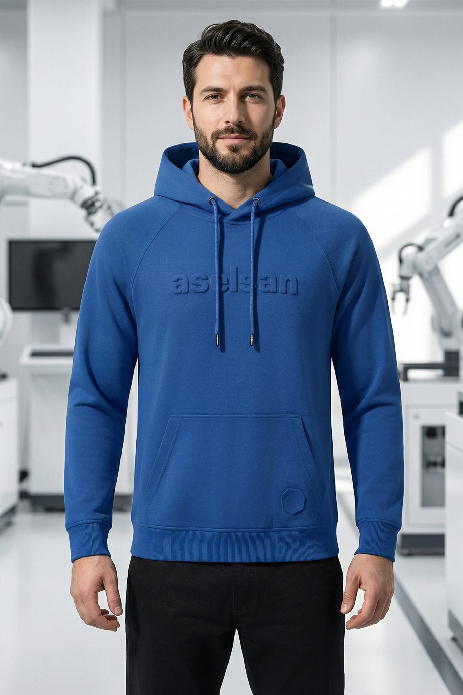 ASELSAN KABARTMA LOGOLU MAVİ KAPÜŞONLU SWEATSHIRT