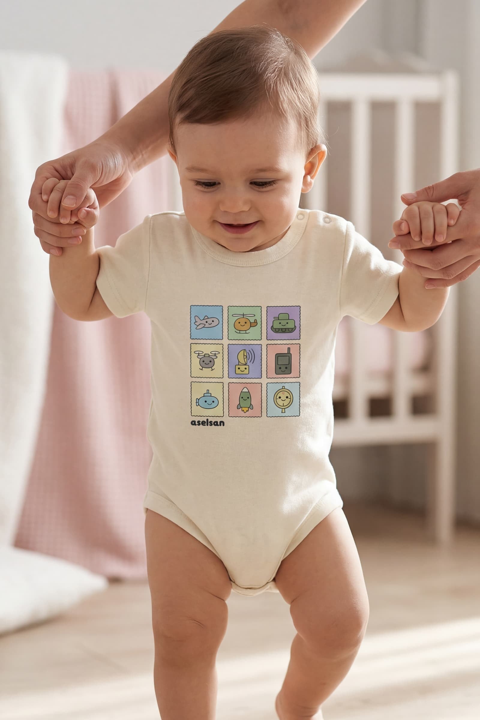 ASELSAN PUL BASKILI EKRU BEBEK ZIBIN