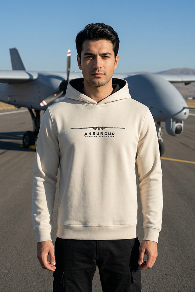TUSAŞ AKSUNGUR KAPÜŞONLU BEJ SWEATSHIRT