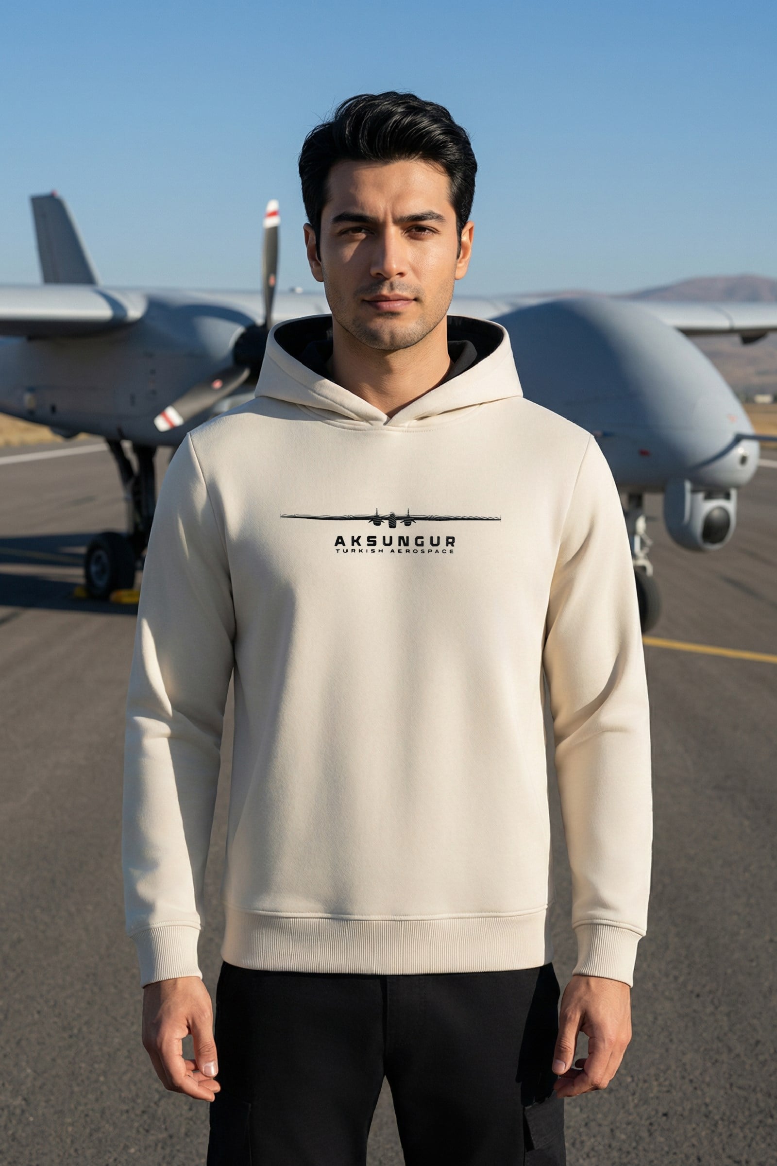 TUSAŞ AKSUNGUR KAPÜŞONLU BEJ SWEATSHIRT