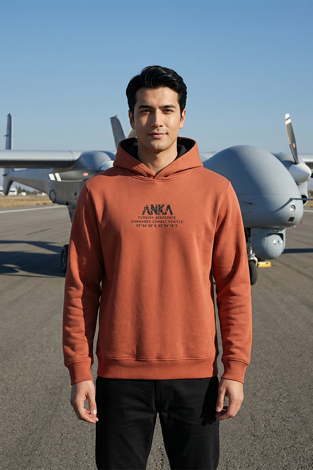 TUSAŞ ANKA YAZILI KAPÜŞONLU TURUNCU SWEATSHIRT