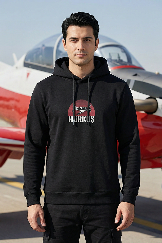 TUSAŞ HÜRKUŞ SUJE KAPÜŞONLU SİYAH SWEATSHIRT