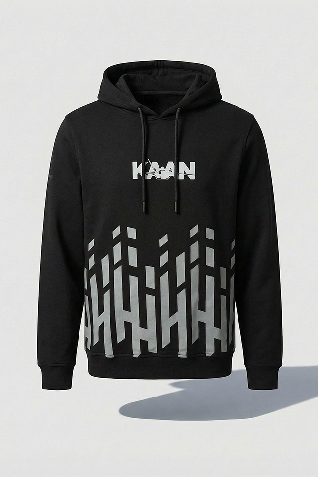 TUSAŞ KAAN DESENLİ SİYAH KAPİŞONLU SWEARSHIRT YETİŞKİN