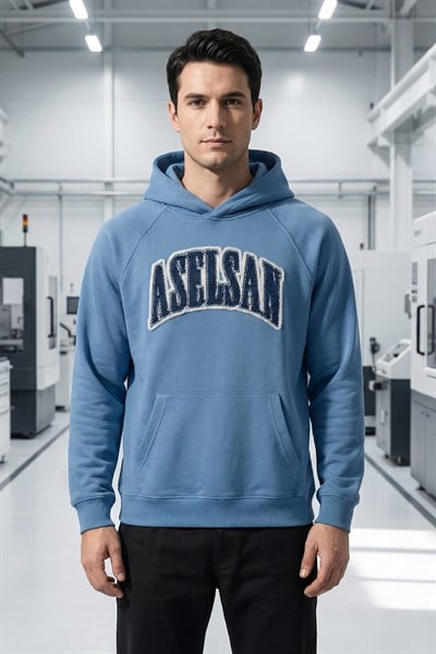 ASELSAN YAZILI GÖK MAVİ KAPÜŞONLU SWEATSHIRT