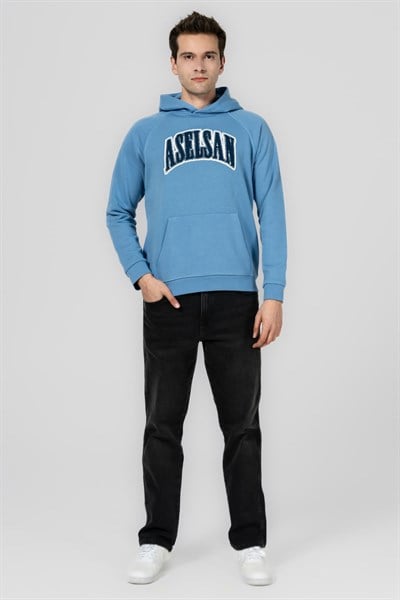 ASELSAN YAZILI GÖK MAVİ KAPÜŞONLU SWEATSHIRT