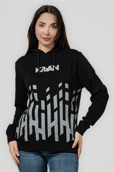 TUSAŞ KAAN DESENLİ SİYAH KAPÜŞONLU SWEARSHIRT YETİŞKİN