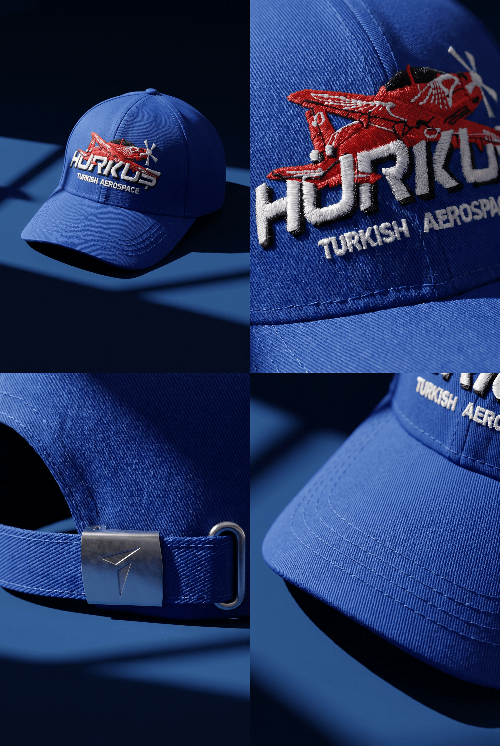 TUSAŞ HÜRKUŞ NAKIŞLI %100 PAMUKLU MAVİ KEP ŞAPKA