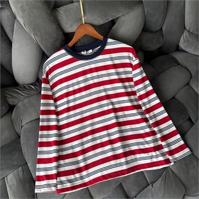 Premium Çizgili İki İplik Regular Kesim Kırmızı Sweatshirt 