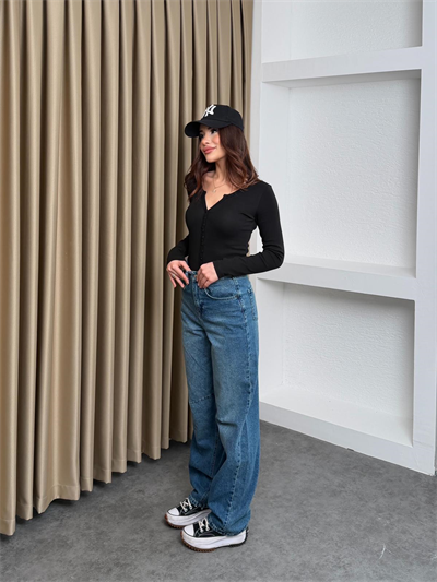 Arkası Tokalı Dizi Pensli Baggy Jean