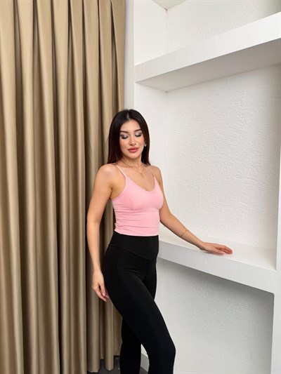 Askılı Arkası Çapraz Lastikli Atlet Pembe
