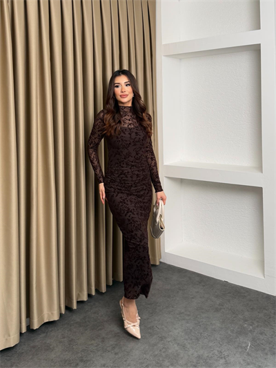 Astarlı Tül Elbise Kahve