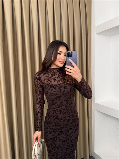 Astarlı Tül Elbise Kahve