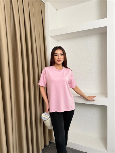 Basic Taşlı Modal Kumaş Tişört Pembe
