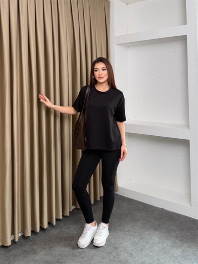 Basic Taşlı Modal Kumaş Tişört Siyah