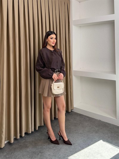 Bebe Yaka Dantel Detay Gömlek Kahve