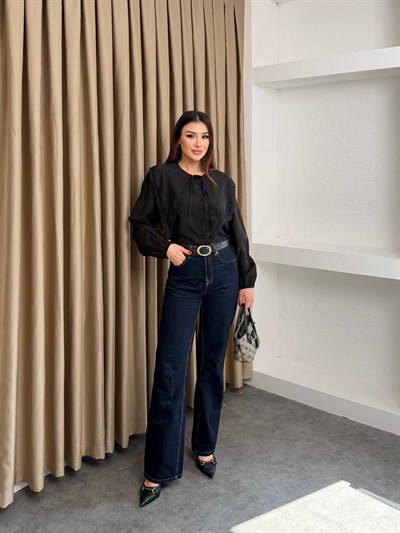 Bebe Yaka Dantel Detay Gömlek Siyah