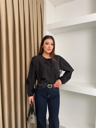 Bebe Yaka Dantel Detay Gömlek Siyah