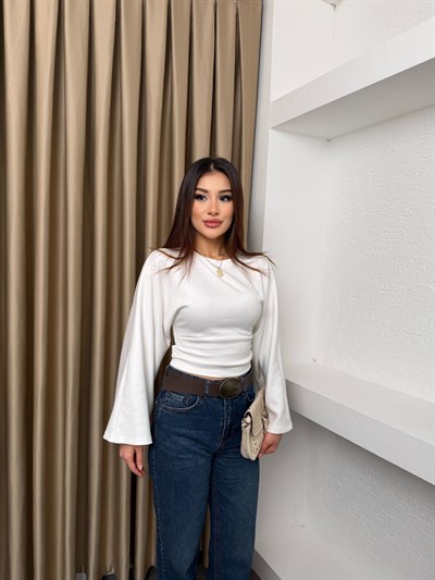 Bel Büzgülü Salaş Kol Bluz Beyaz