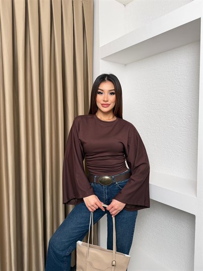 Bel Büzgülü Salaş Kol Bluz Kahve