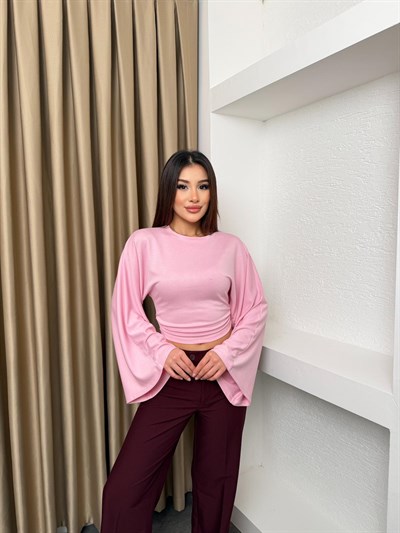 Bel Büzgülü Salaş Kol Bluz Pembe