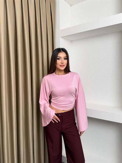 Bel Büzgülü Salaş Kol Bluz Pembe