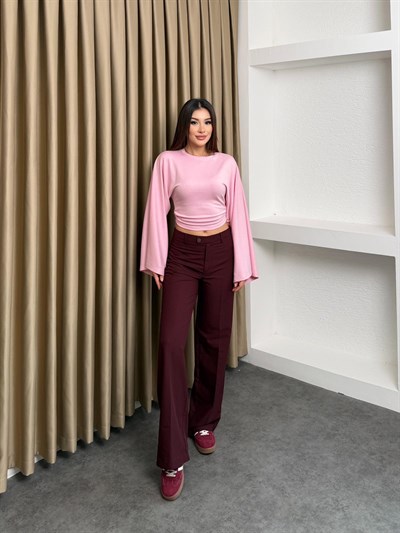Bel Büzgülü Salaş Kol Bluz Pembe