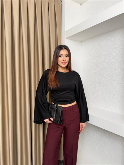 Bel Büzgülü Salaş Kol Bluz Siyah