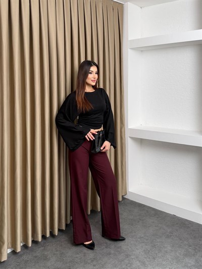 Bel Büzgülü Salaş Kol Bluz Siyah