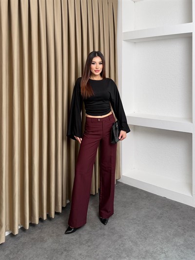 Bel Büzgülü Salaş Kol Bluz Siyah