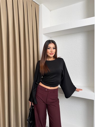 Bel Büzgülü Salaş Kol Bluz Siyah