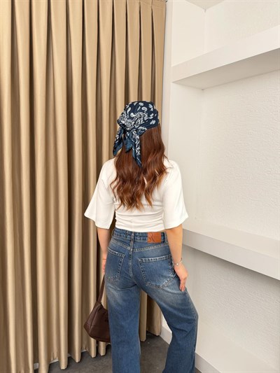 Bel Büzgülü Yarasa Bluz Beyaz