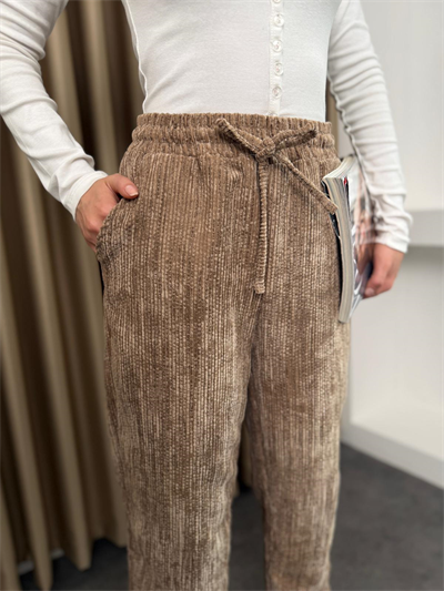 Bel Lastikli Fitilli Kadife Pantolon Açık Kahve