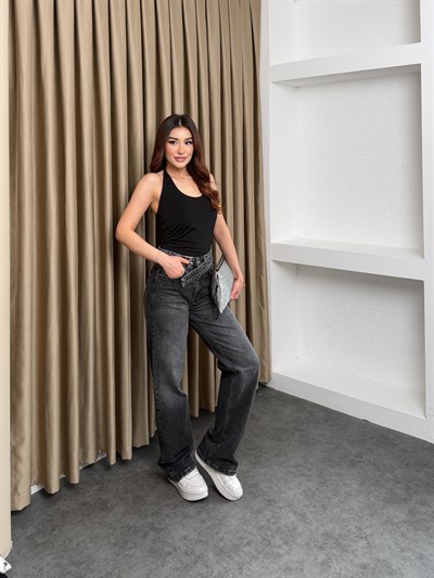 Boyundan Geçmeli Sandy Bluz Siyah