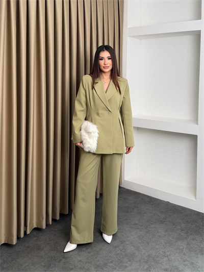 Çift Düğme Blazer Ceket Ve Pantolonlu Takım Yeşil