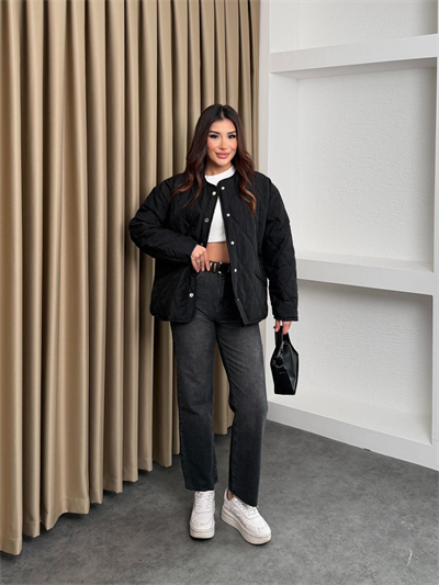 Çıkarılabilir Kapüşonlu Kapitone Ceket Siyah