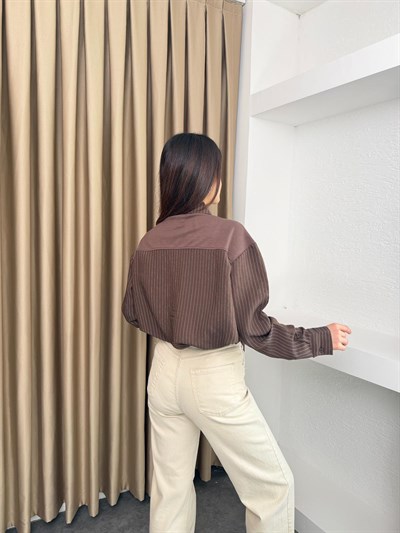 Çizgili Bağlamalı Gömlek Kahve