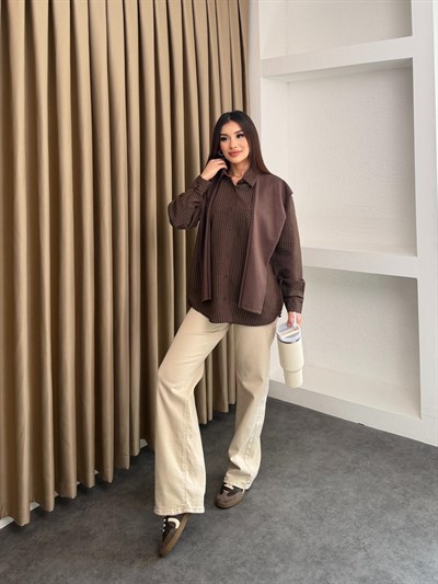 Çizgili Bağlamalı Gömlek Kahve