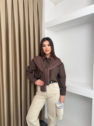 Çizgili Bağlamalı Gömlek Kahve