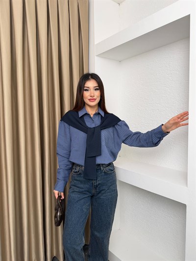 Çizgili Bağlamalı Gömlek Lacivert